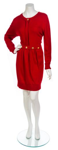 A Chanel Red Wool Knit Sweater Dress, Size 2.