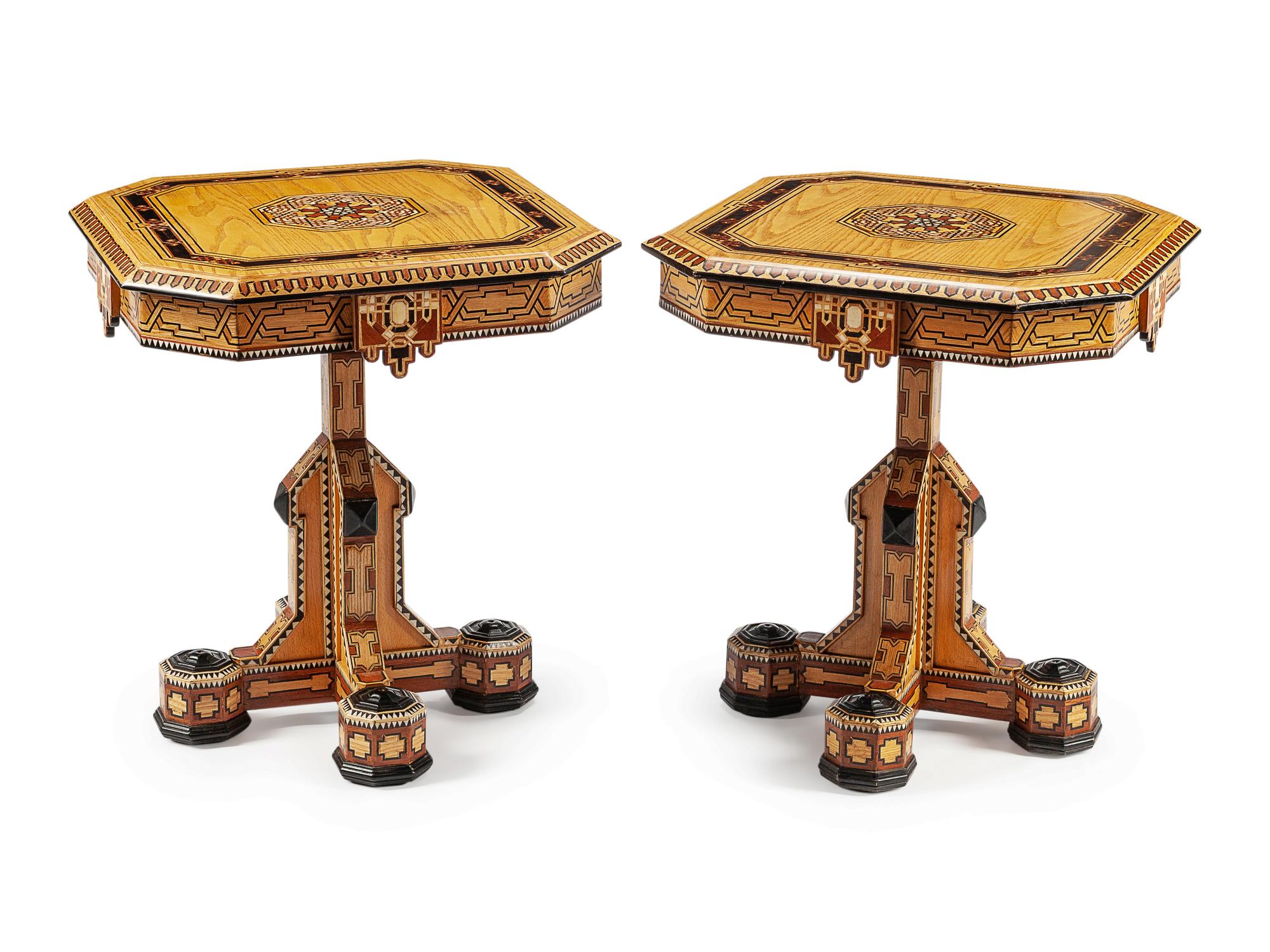 A Pair of Iberian Mother-of-Pearl and Bone Inlaid Octagonal Tables