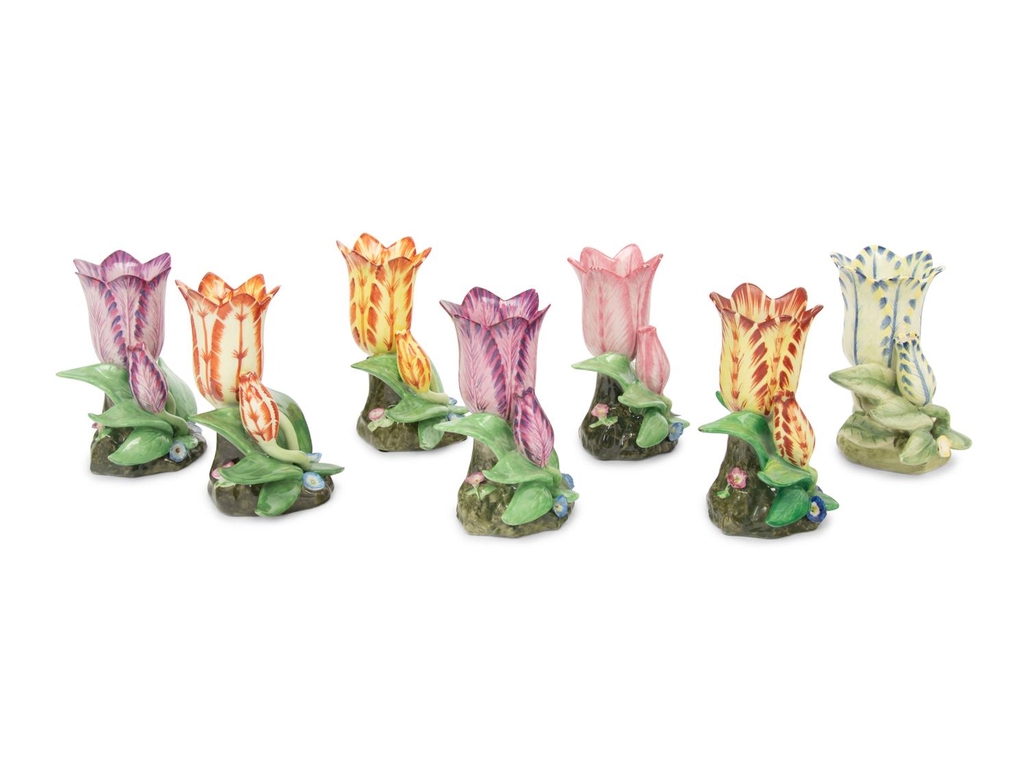 A Set of Seven Mottahedeh Porcelain Tulip-Form Vases
