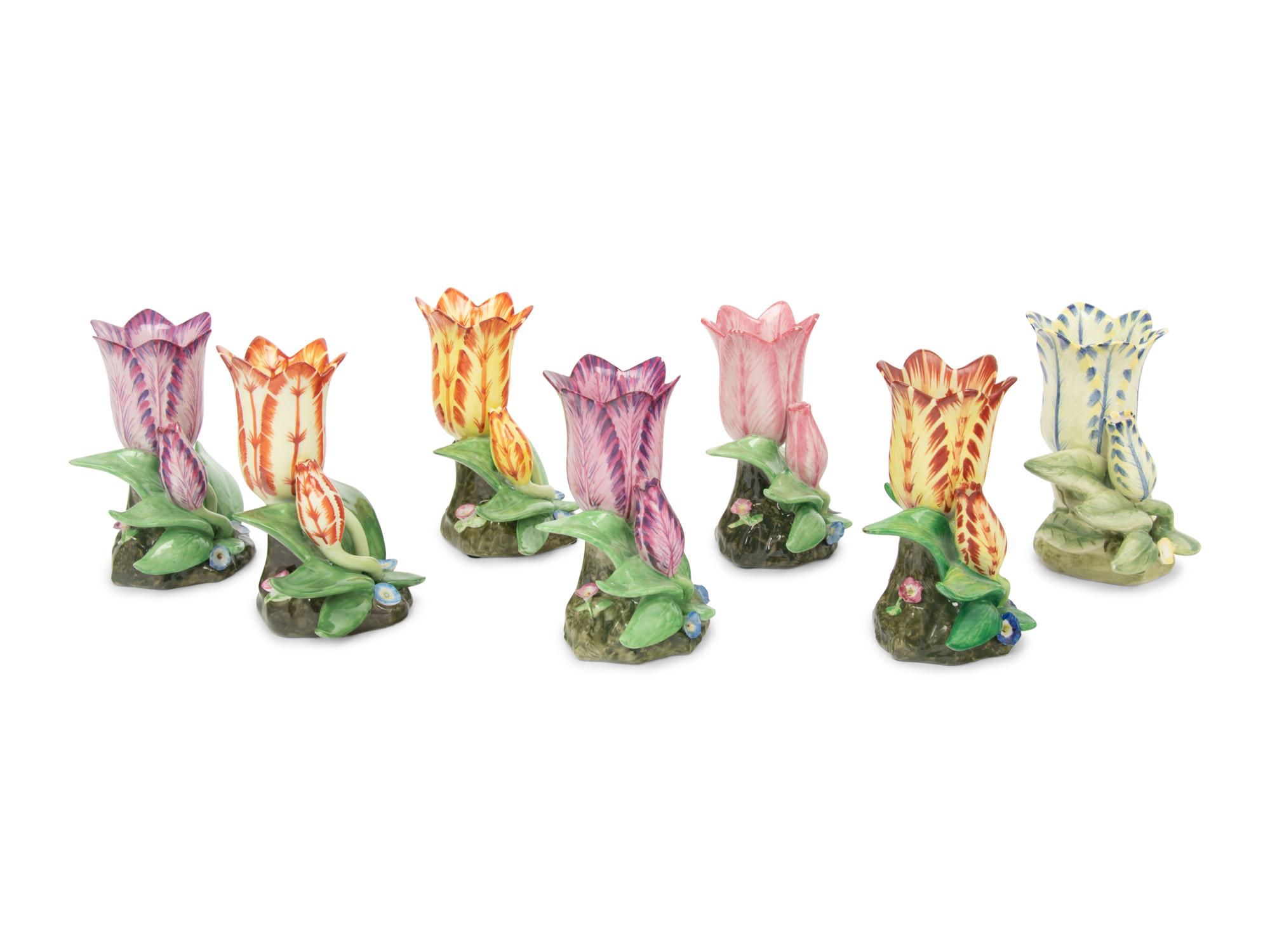 A Set of Seven Mottahedeh Porcelain Tulip-Form Vases