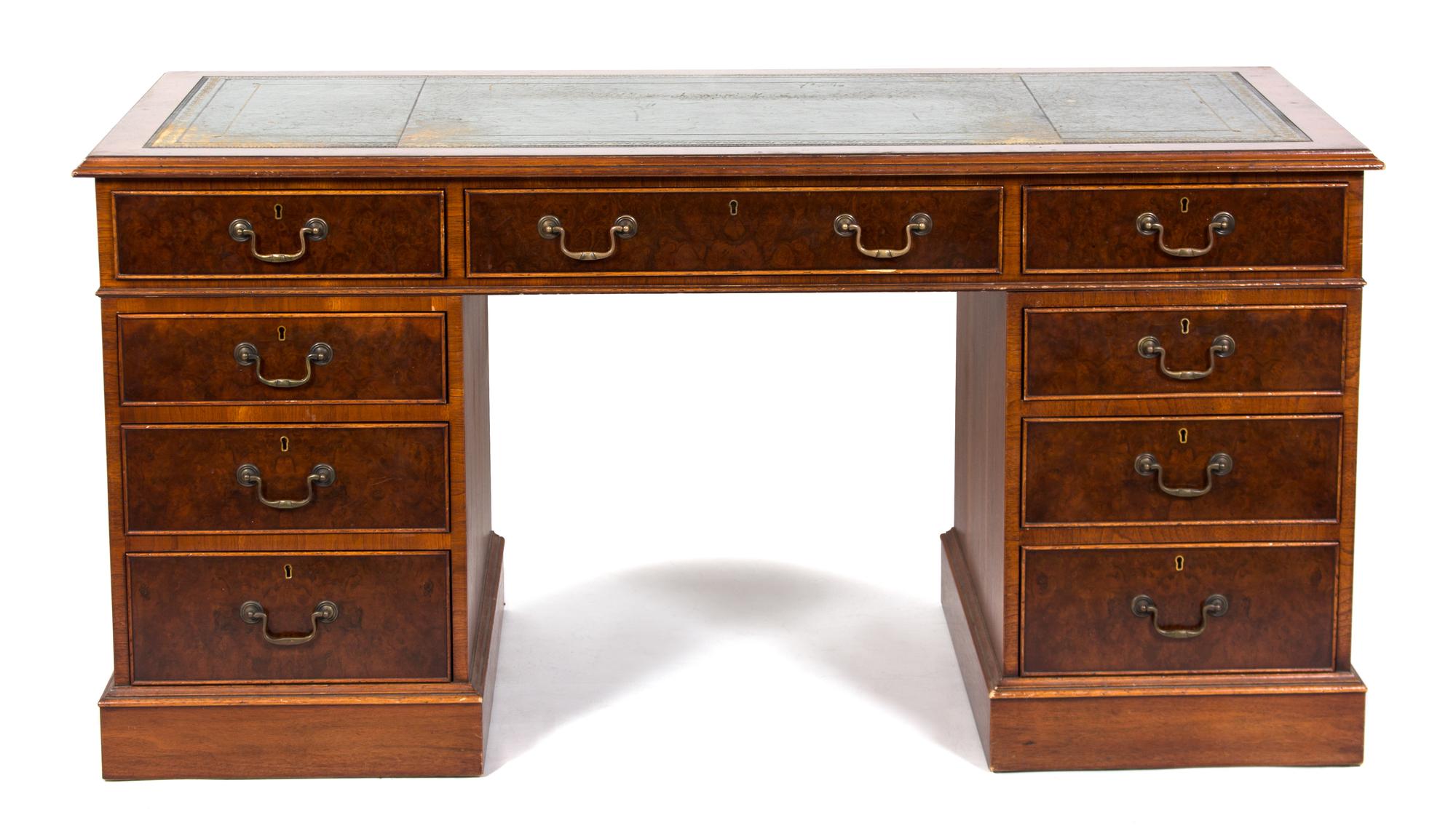 A George III Style Mahogany Double Pedestal Partner's Desk Height 31 x width 62 x depth 30 inches. — 19TH CENTURY