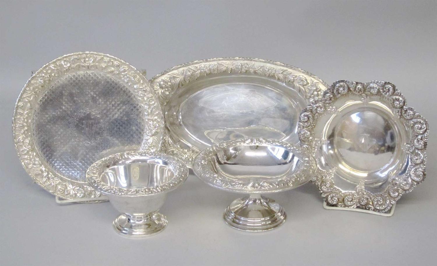 Group of sterling silver repoussé serving pieces s. kirk & son, baltimore, md, 20th century