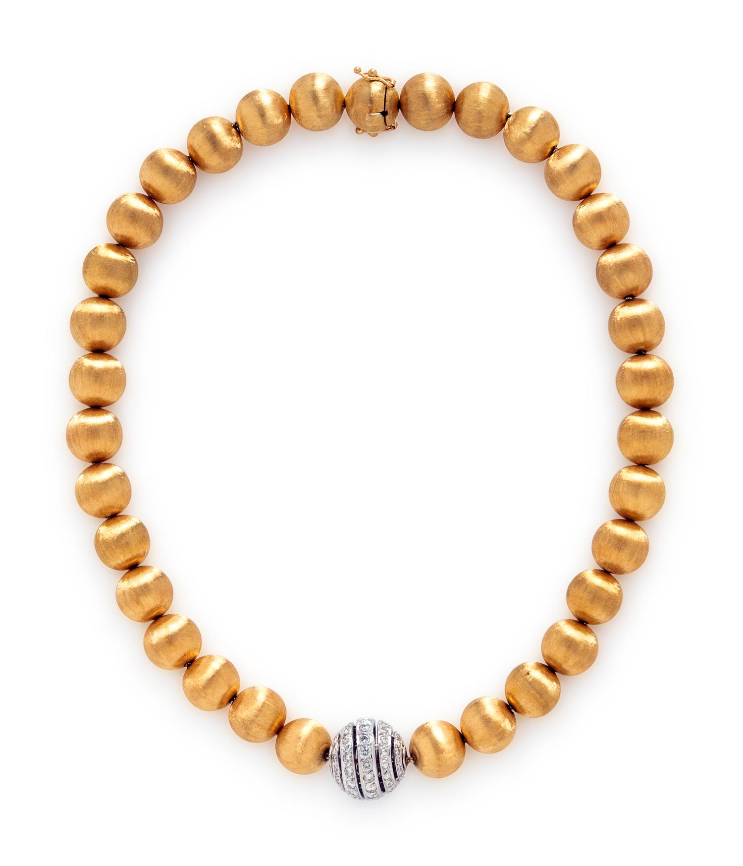 GOLD AND DIAMOND BEAD NECKLACE