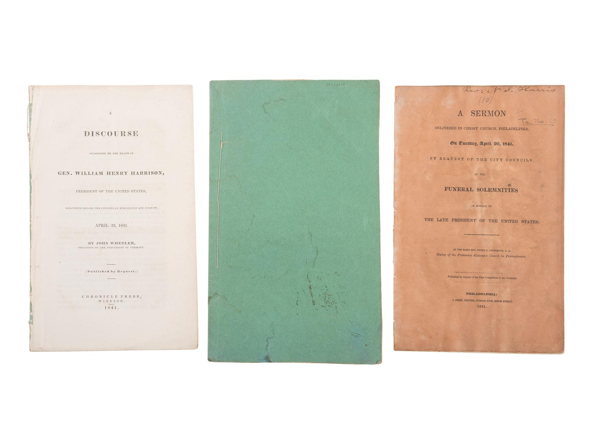 [HARRISON, William Henry]. A group of pamphlets of eulogies, sermons, and memorials to William Henry Harrison, comprising: