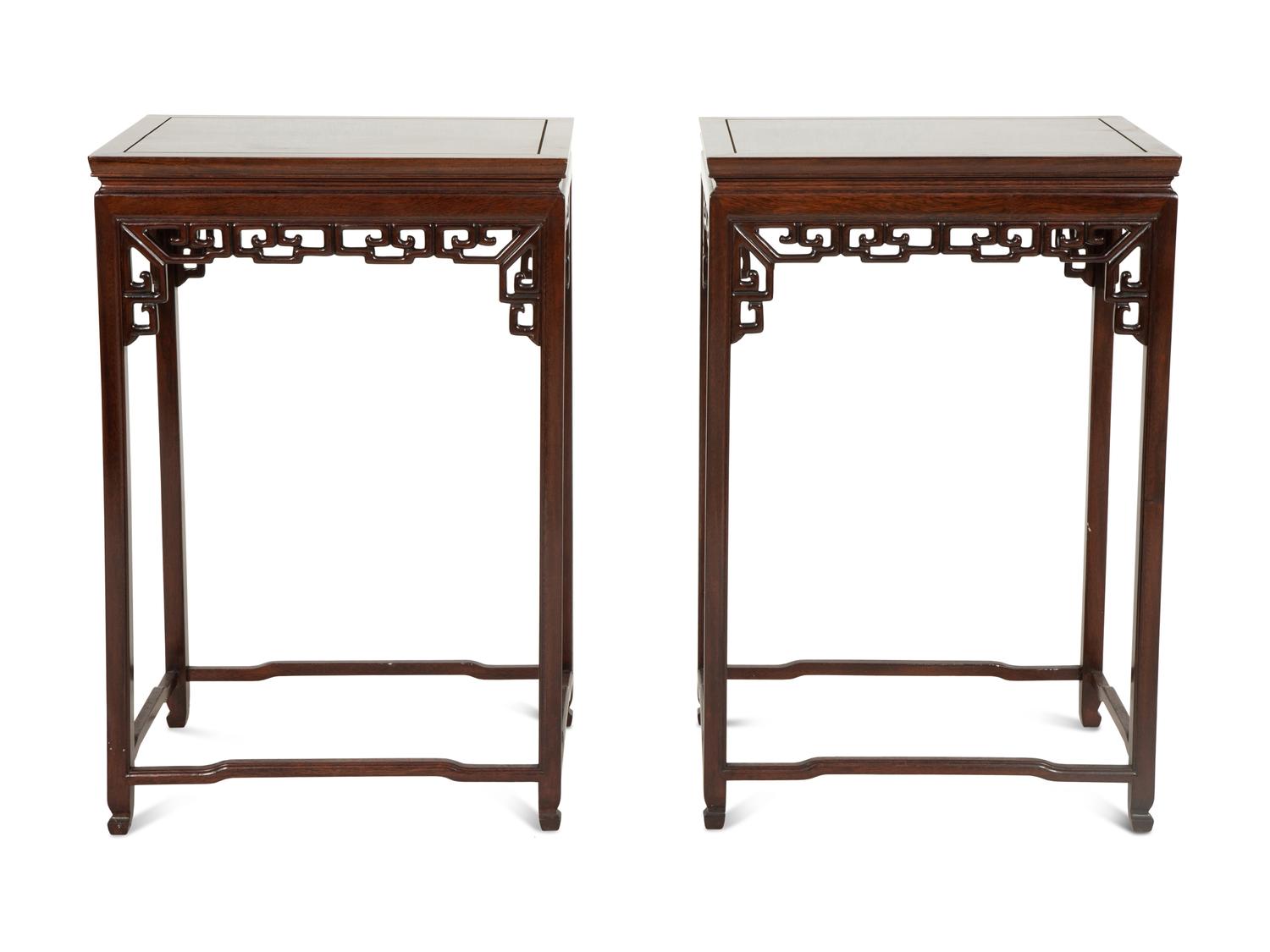 A Pair of Chinese Carved Hardwood Jardinière Stands