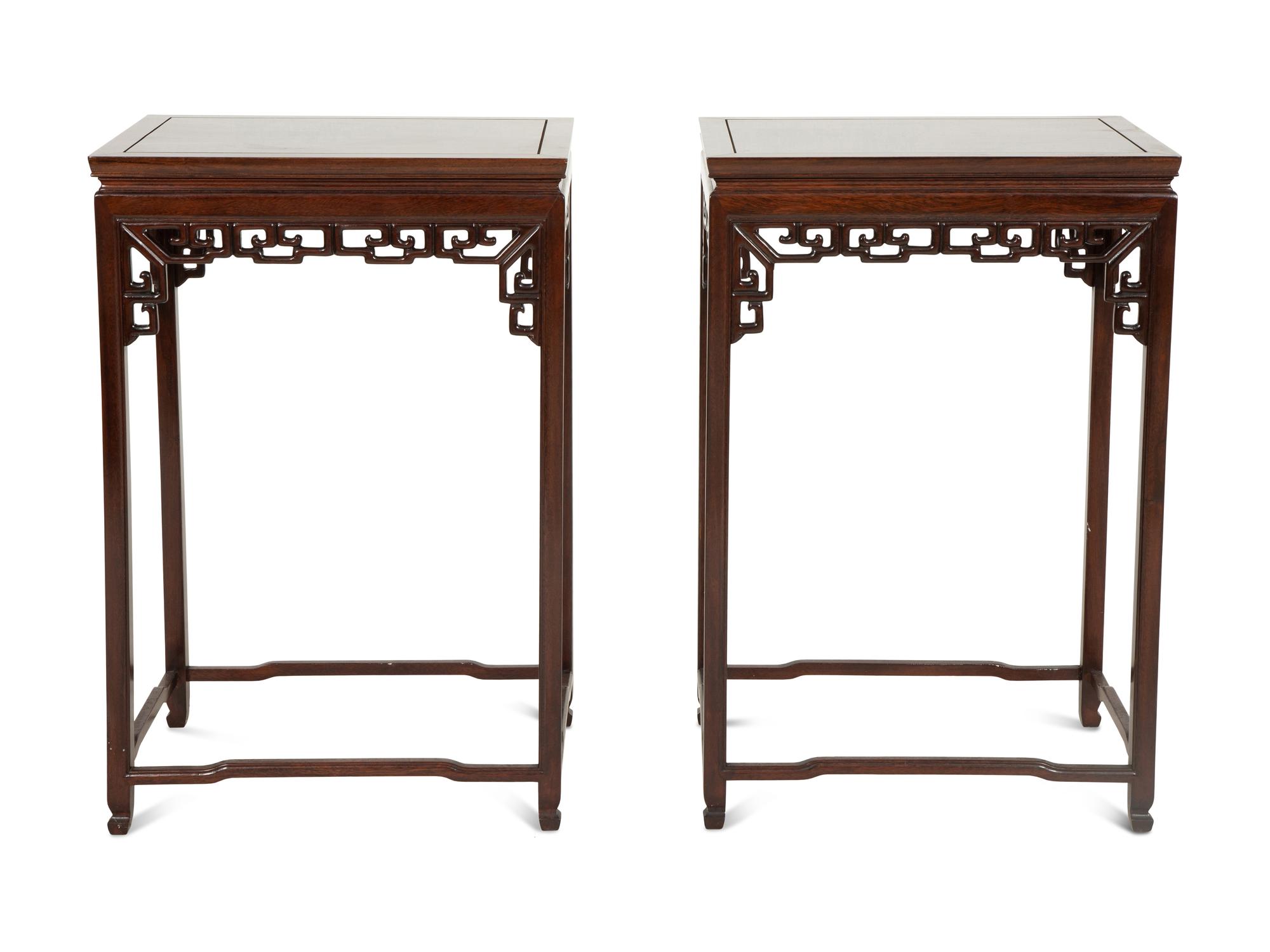 A Pair of Chinese Carved Hardwood Jardinière Stands