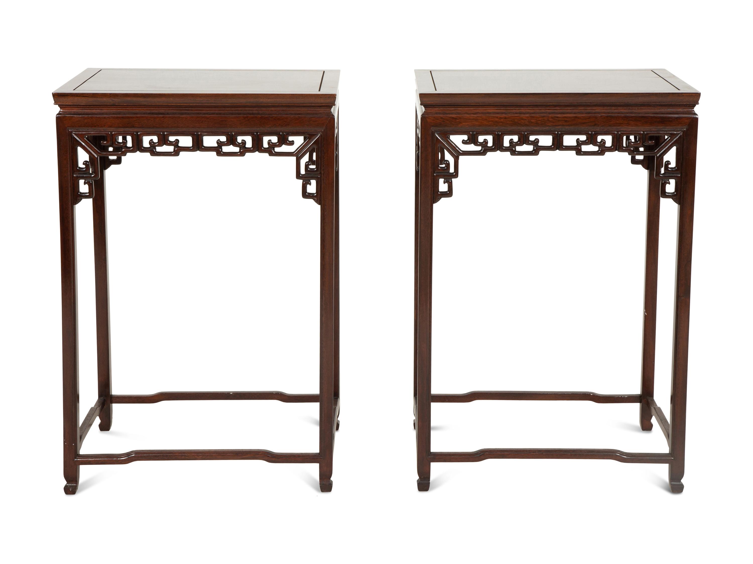 A Pair of Chinese Carved Hardwood Jardinière Stands