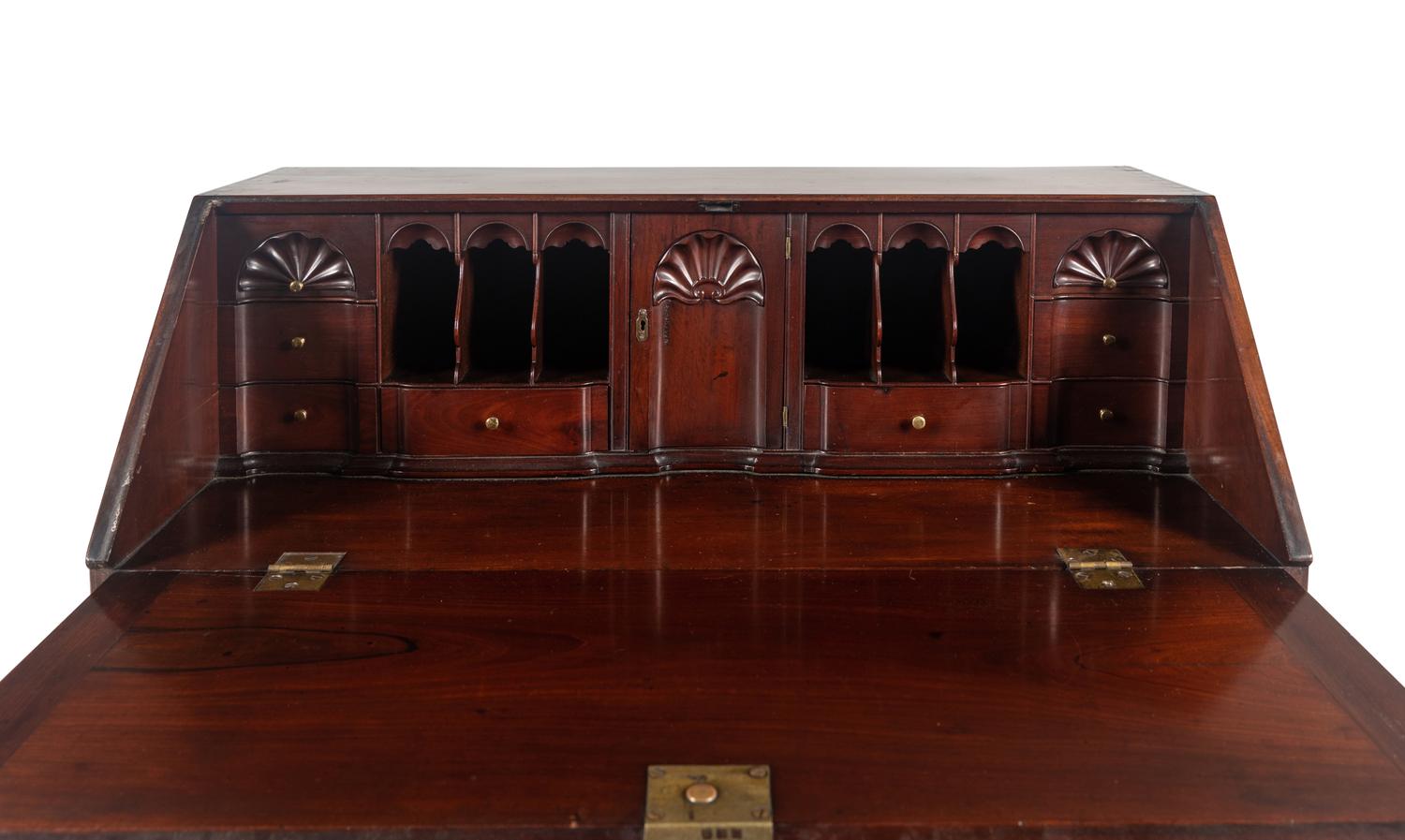 A Chippendale Shell-Carved Mahogany Slant-Front Desk