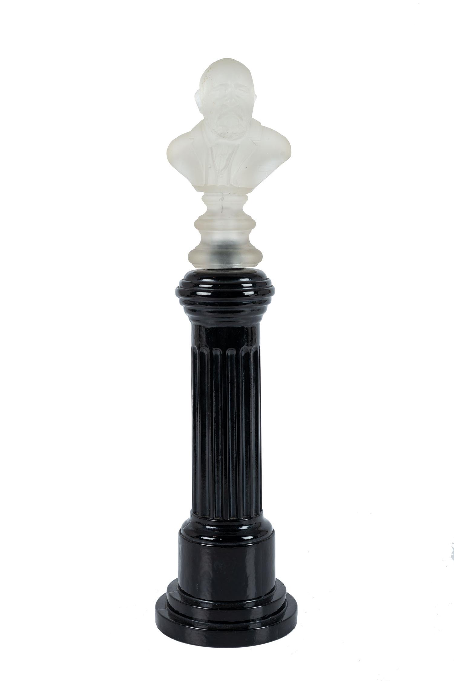 [HARRISON, Benjamin (1833-1901)]. Benjamin Harrison frosted glass bust on pedestal column.
