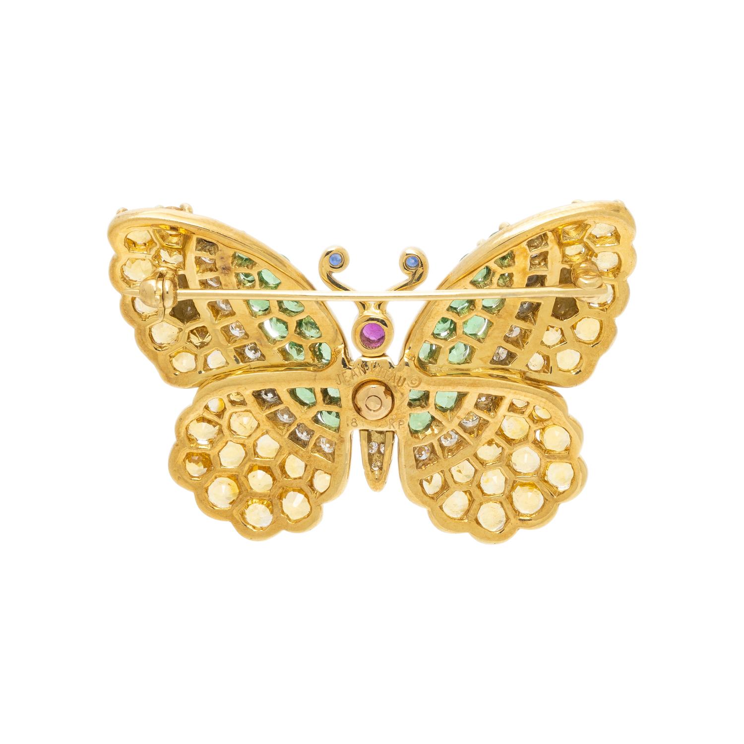 JEAN VITAU, YELLOW GOLD AND MULTIGEM BUTTERFLY BROOCH