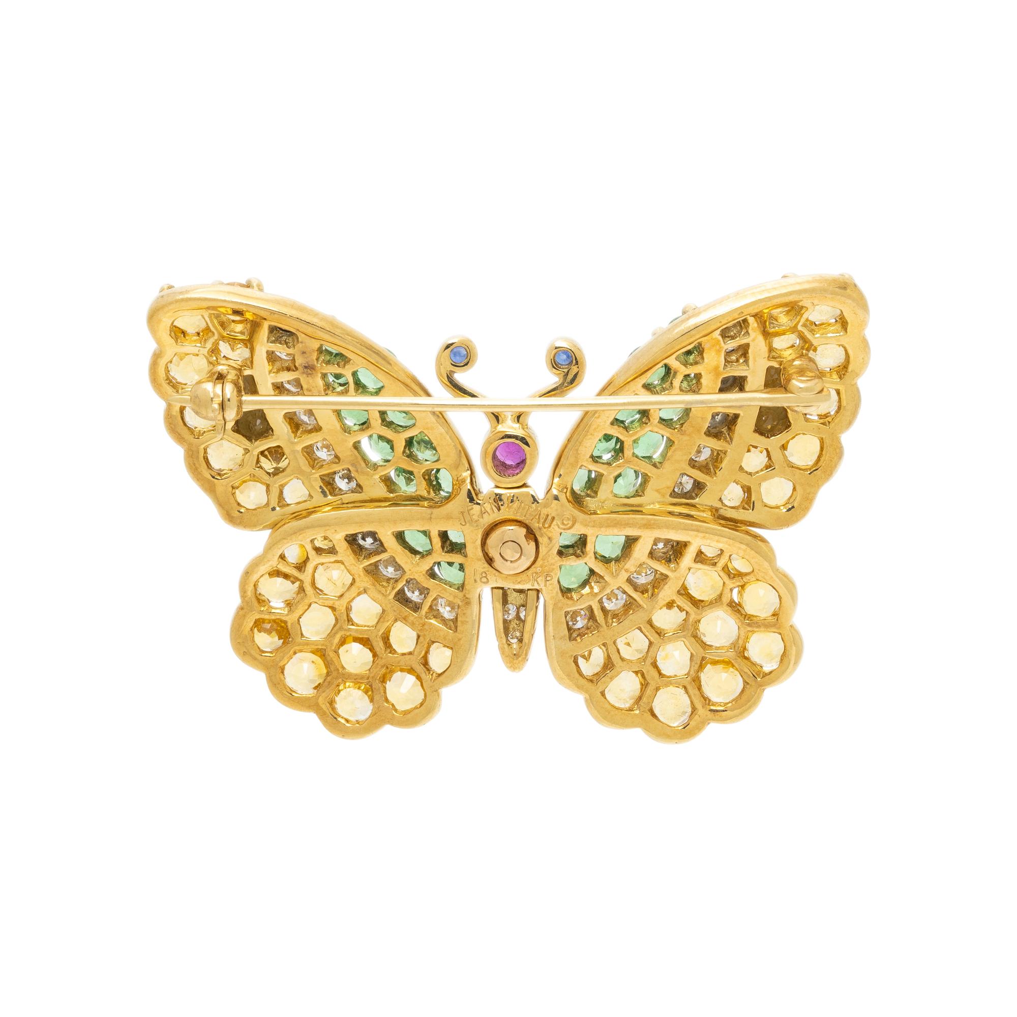 JEAN VITAU, YELLOW GOLD AND MULTIGEM BUTTERFLY BROOCH