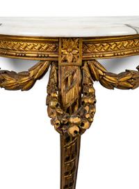 A Louis XVI Style Carved Giltwood Marble Top Demi-lune Wall Console — 19TH CENTURY