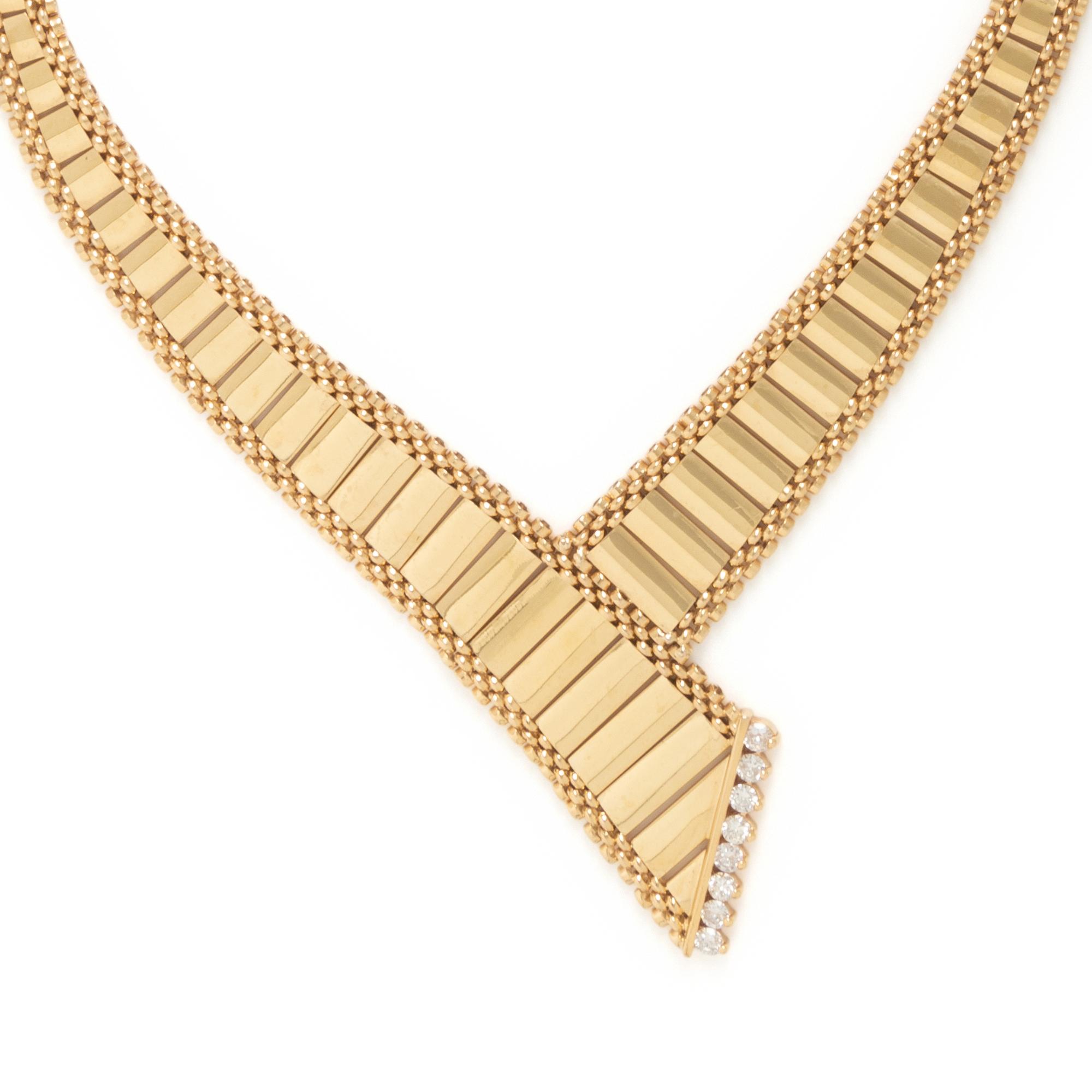YELLOW GOLD AND DIAMOND ASYMMETRICAL NECKLACE