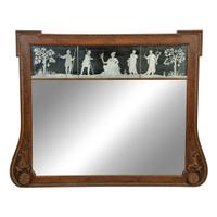 An Edwardian Carved Walnut and Etched Glass Overmantel Mirror