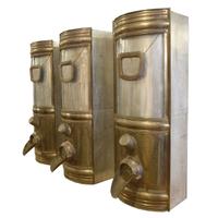 A Set of Six Brass and Glass Coffee Bean Dispensers 16" W x 17" D x 43" H — Germany, Circa 1900