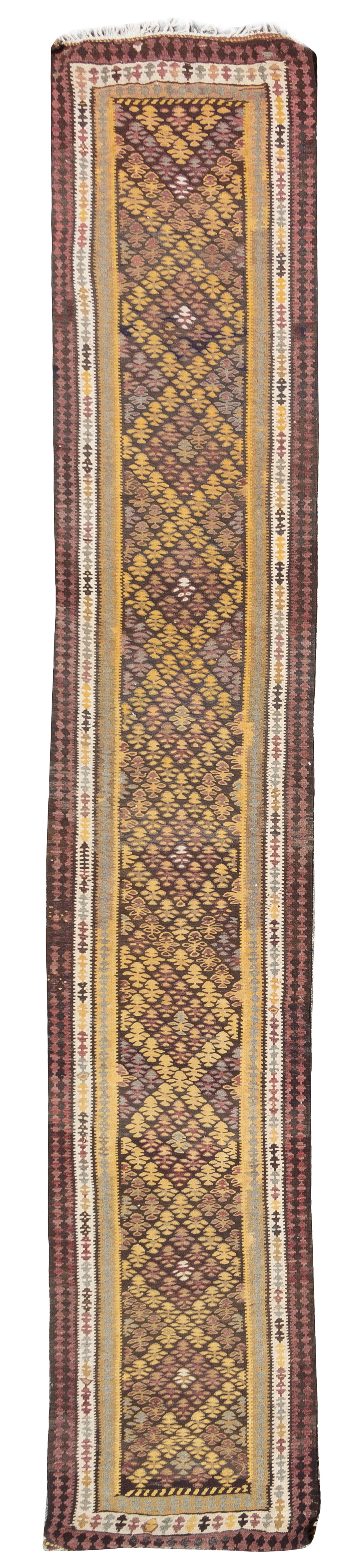 A Turkish Kilim Rug 12 feet x 3 feet 5 inches.