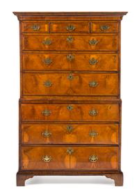 A George II Walnut Chest on Chest Height 67 x width 39 3/4 x depth 19 1/2 inches. — MID-18TH CENTURY