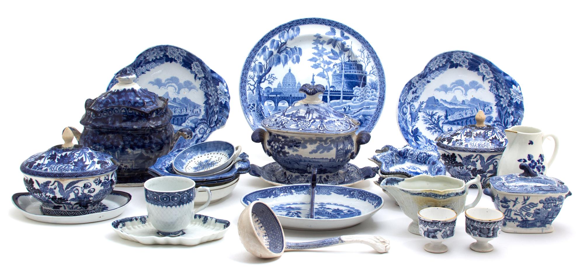 A Collection of English Blue and White Porcelain Largest height 6 1/2 inches. — Various Makers