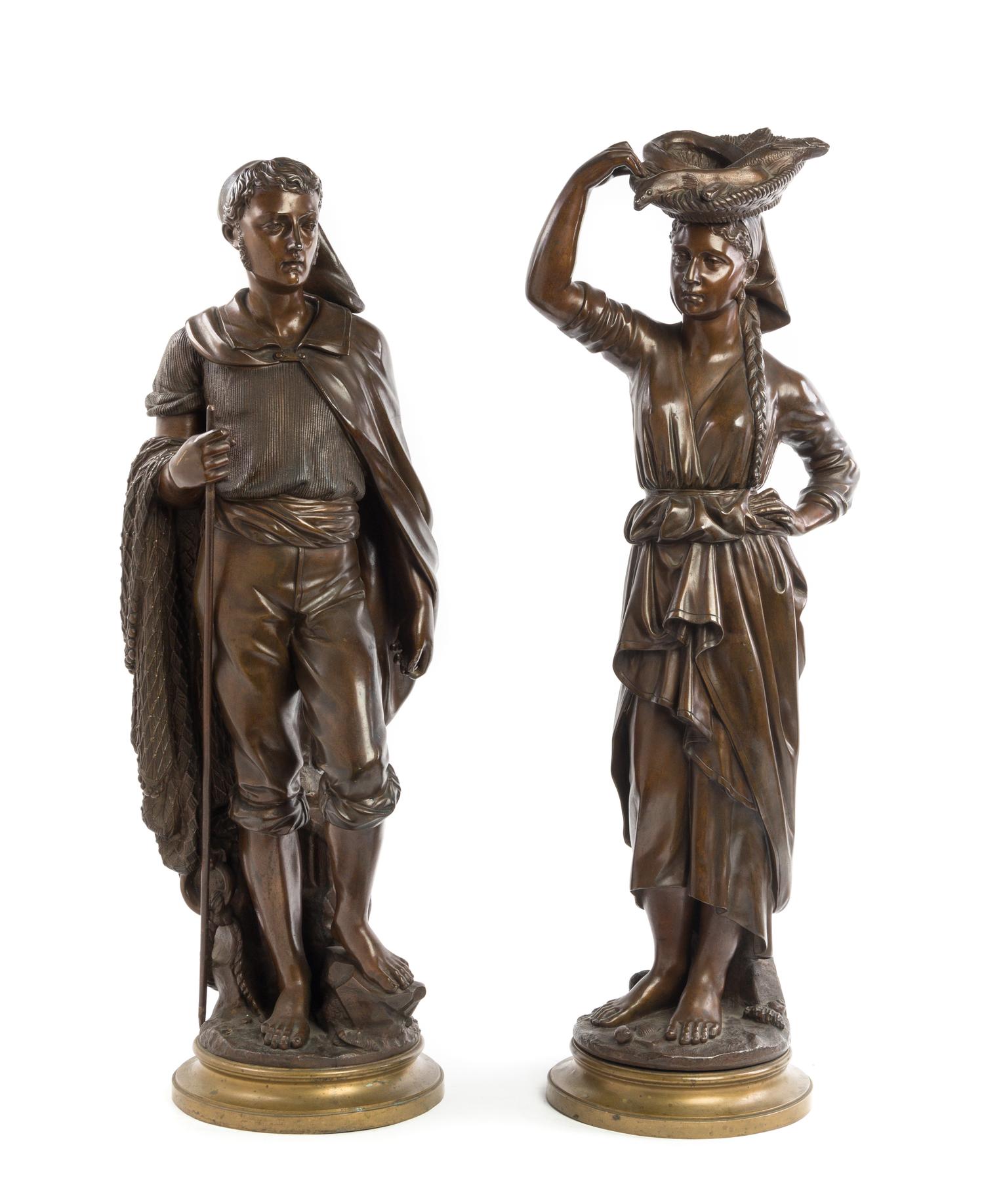 A Pair of Continental Bronze Figures Height of taller 31 1/4 inches. — 19TH/20TH CENTURY