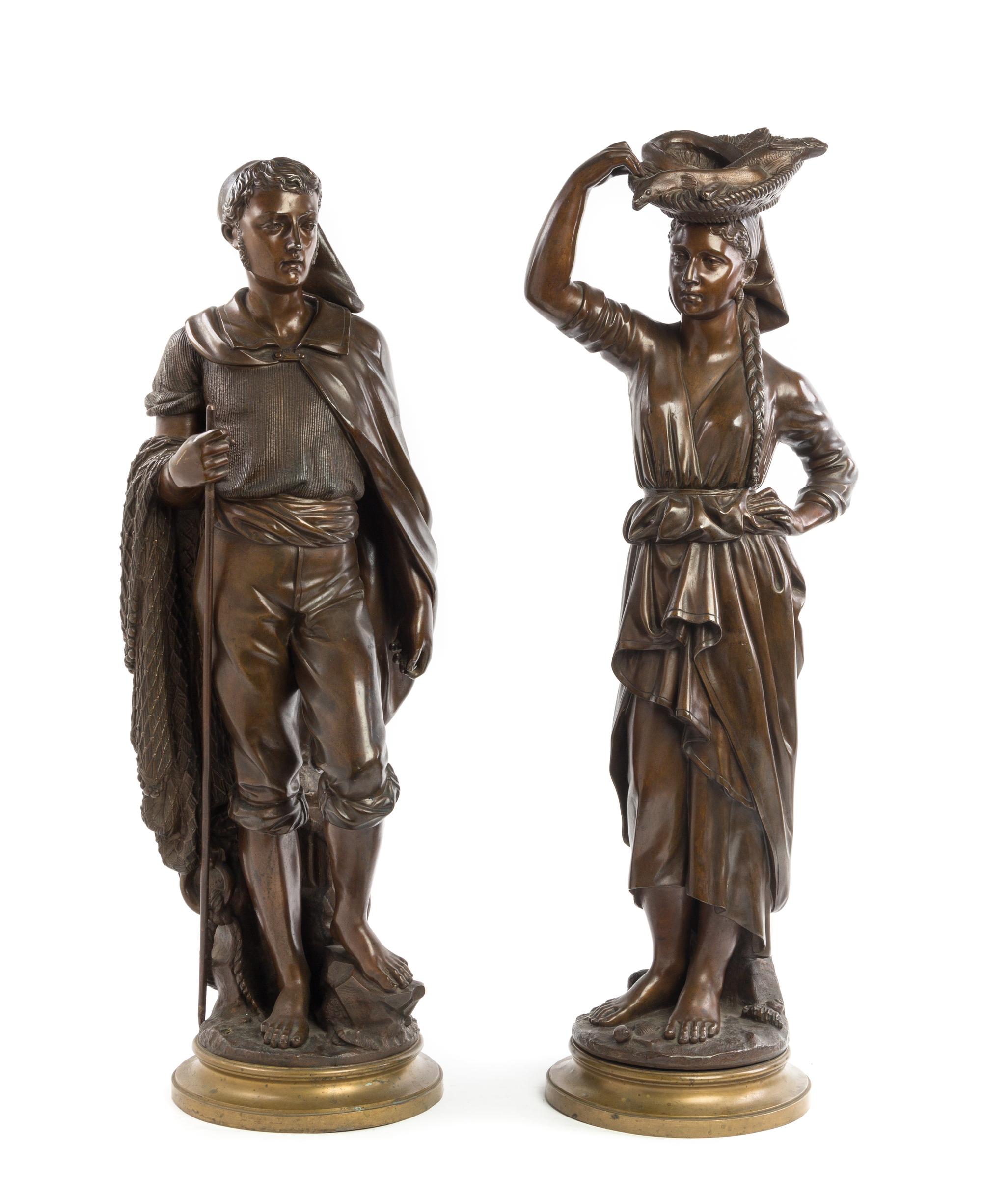 A Pair of Continental Bronze Figures Height of taller 31 1/4 inches. — 19TH/20TH CENTURY
