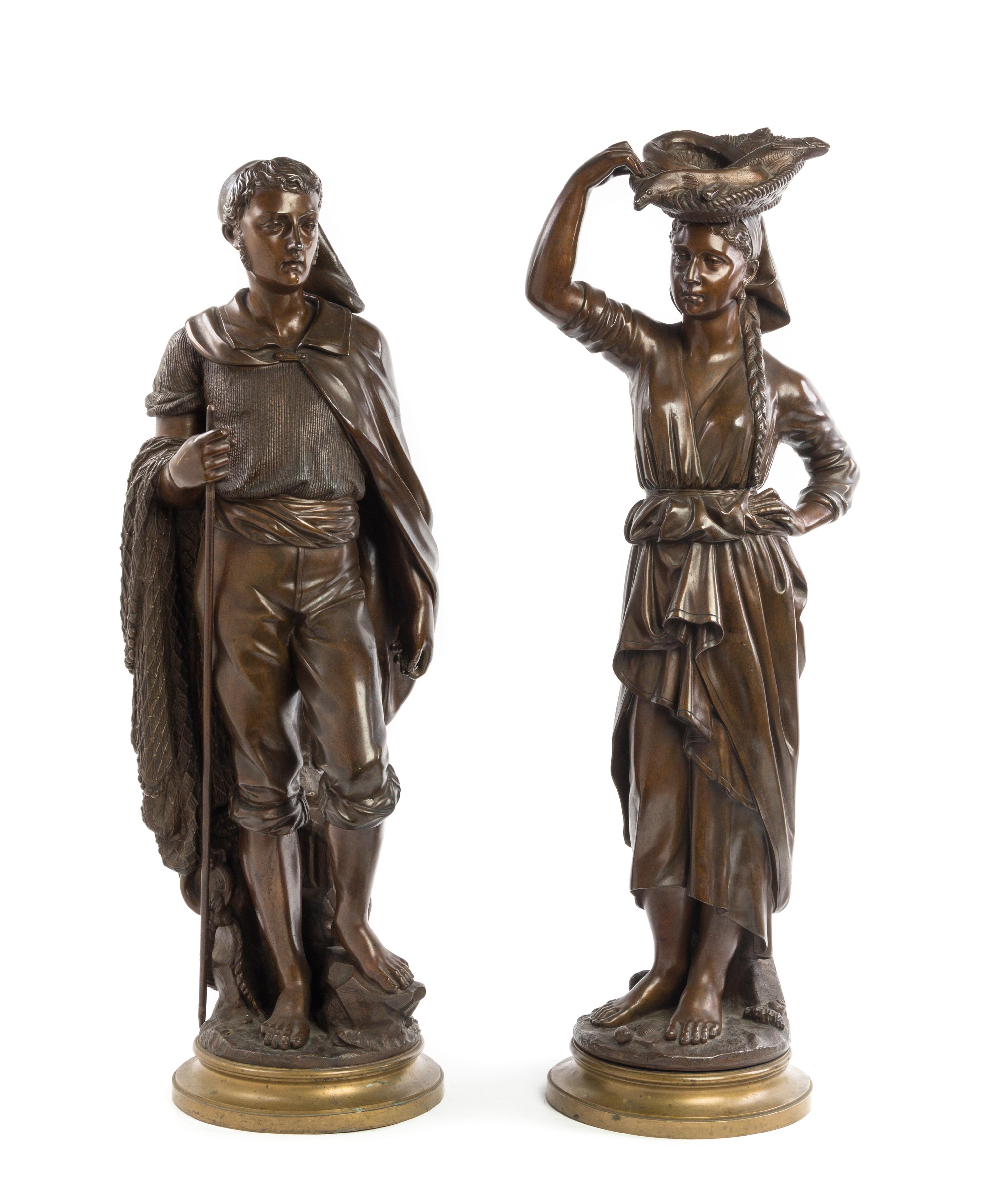 A Pair of Continental Bronze Figures Height of taller 31 1/4 inches. — 19TH/20TH CENTURY