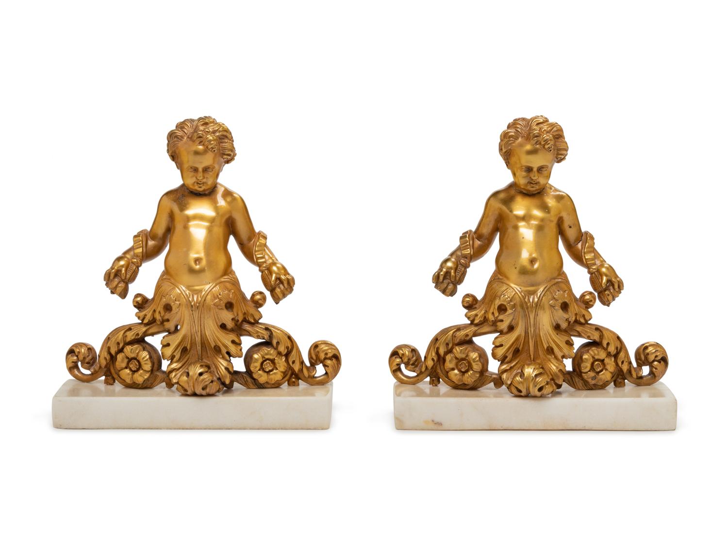 A Pair of Louis XV Gilt Bronze Figural Bookends