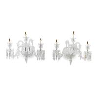 A Pair of Baccarat Molded Glass Three-Arm Sconces