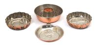 Four Copper and Brass Mousse and Cake Molds Diameter of largest 9 inches. — 20TH CENTURY