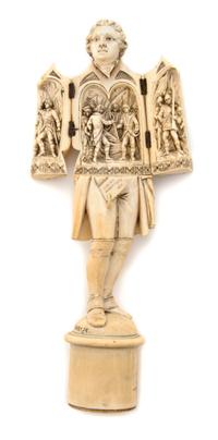 A Continental Carved Ivory Figural Triptych, Height 10 3/8 inches.
