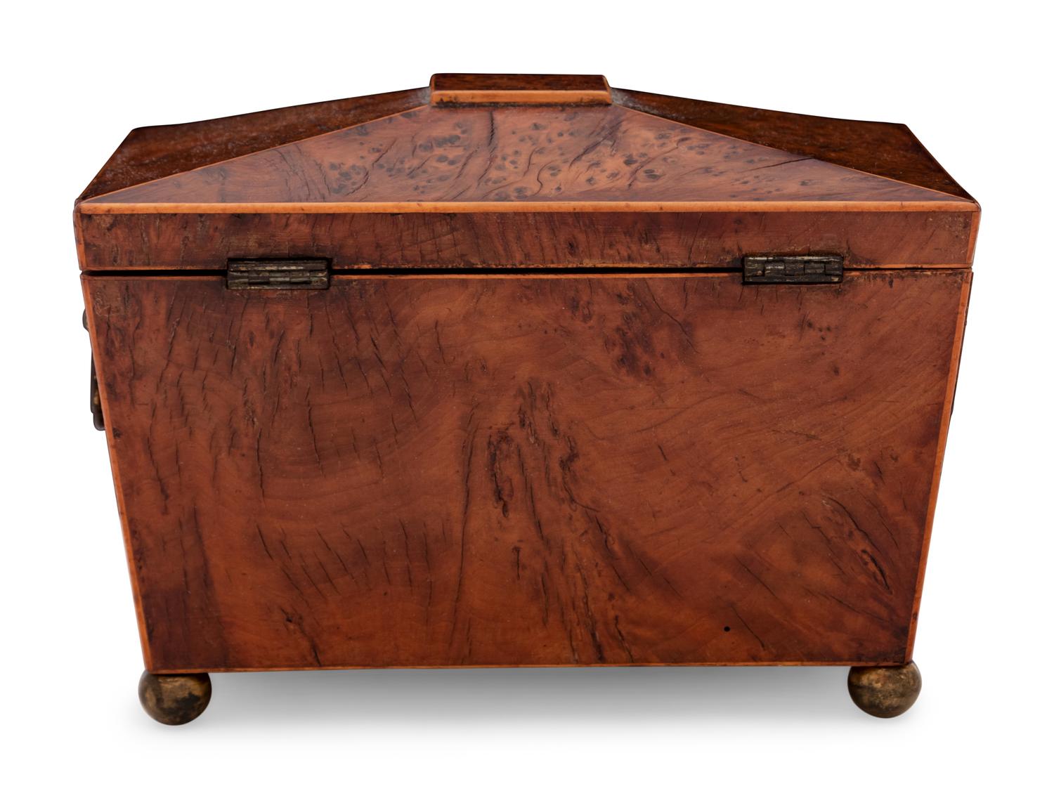 A Regency Gilt Metal Mounted Burlwood Tea Caddy
