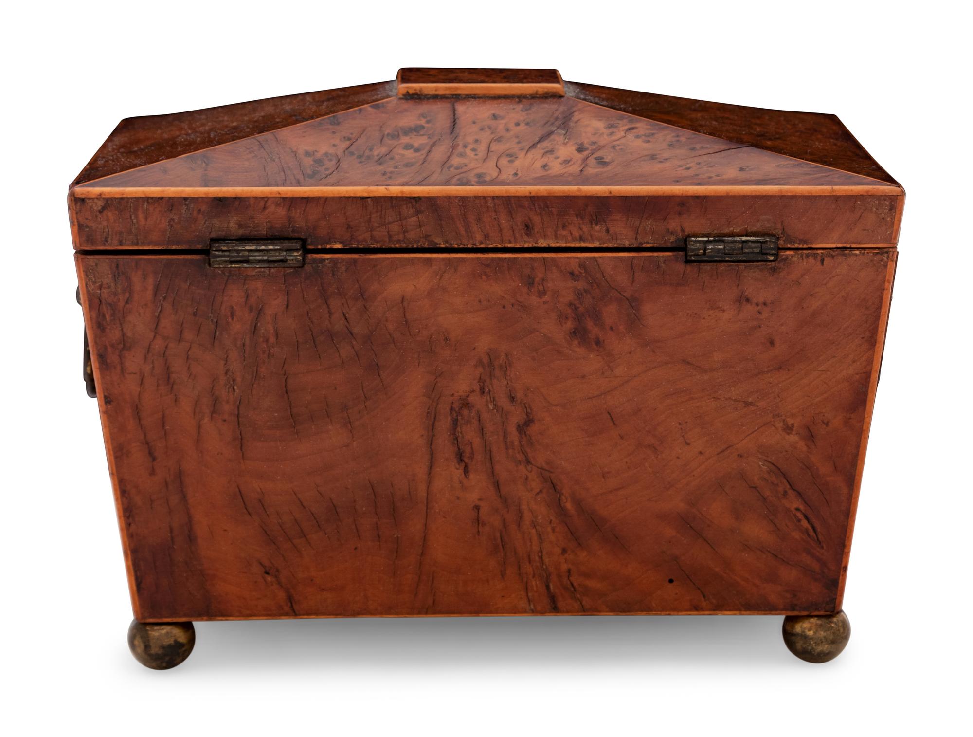 A Regency Gilt Metal Mounted Burlwood Tea Caddy