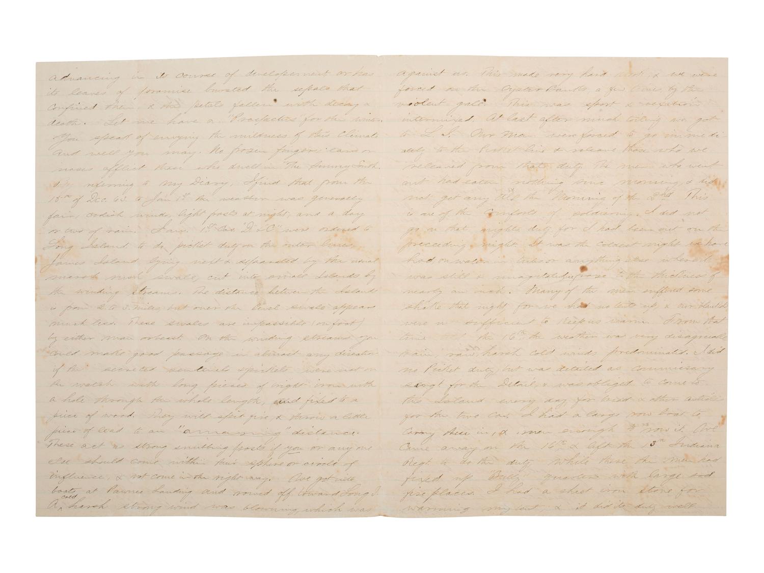 [CIVIL WAR]. Soldier's letter describing the use of Greek Fire on Charleston. Folly Island, 1864.
