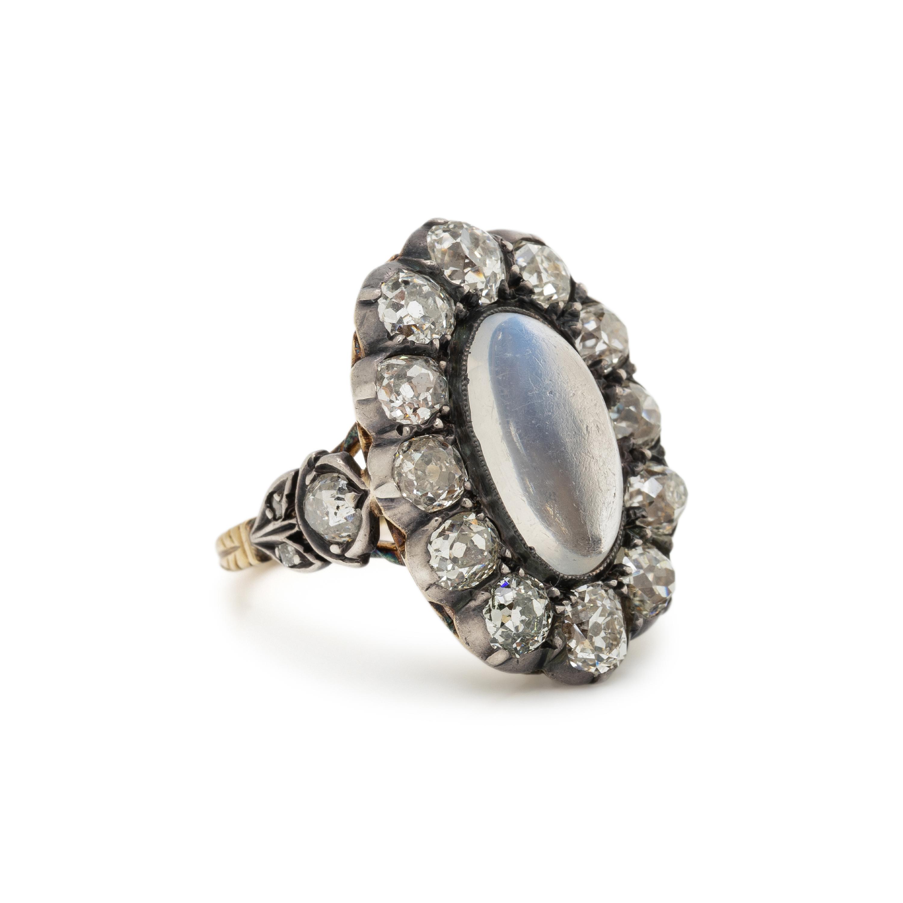 ANTIQUE, MOONSTONE AND DIAMOND RING