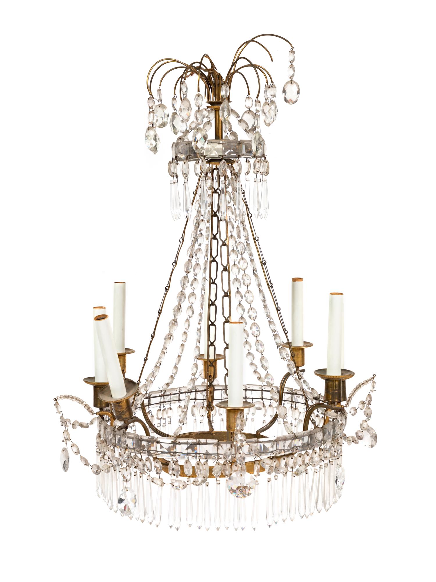 An Empire Style Gilt Metal and Glass Chandelier