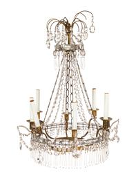 An Empire Style Gilt Metal and Glass Chandelier