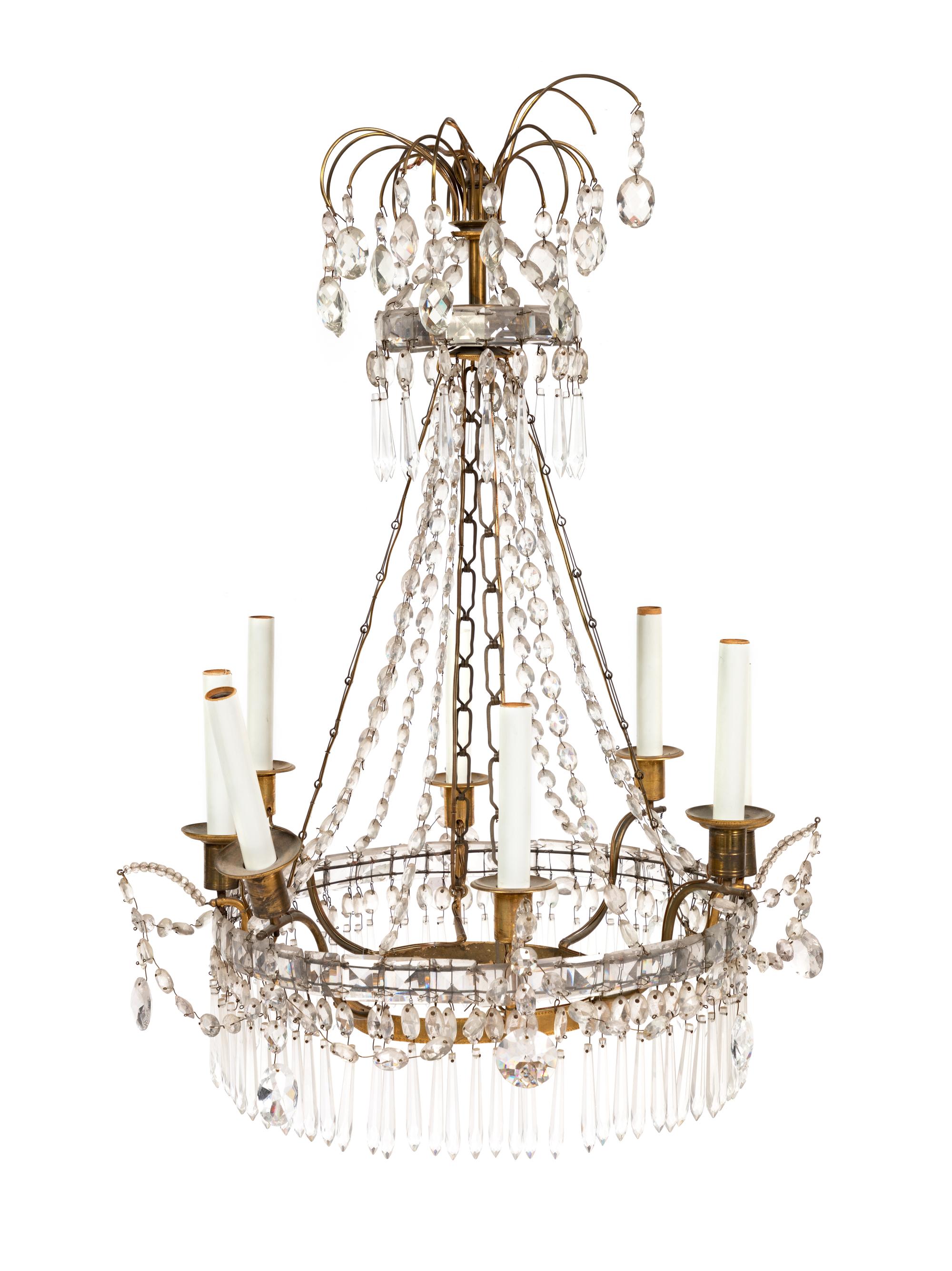 An Empire Style Gilt Metal and Glass Chandelier