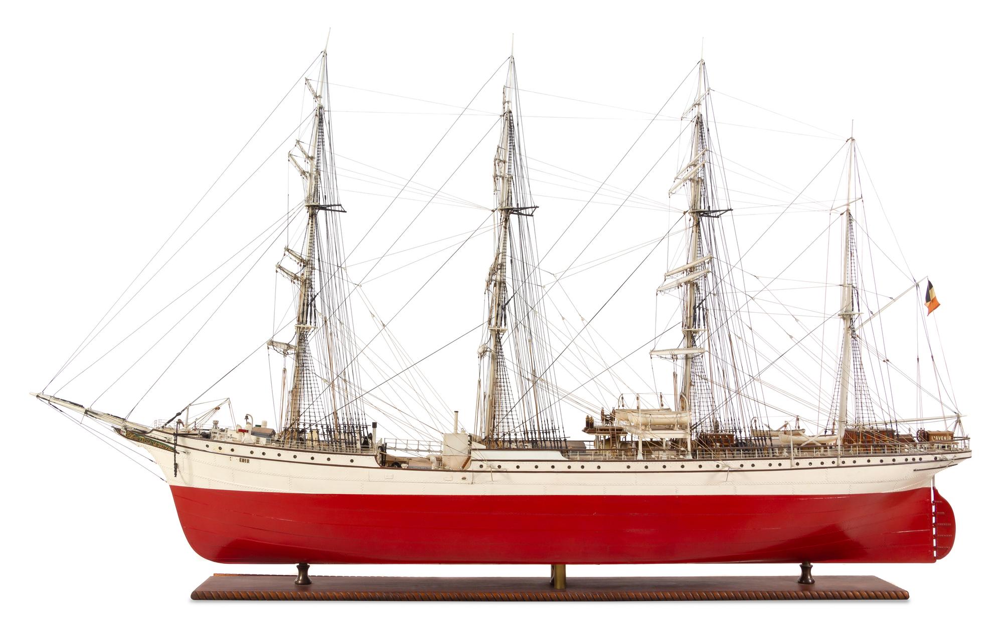 A Ship Model of "L'Avenir" Height of model 50 x length 82 1/2 inches.