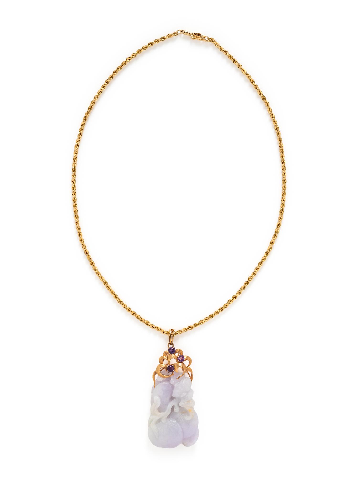 LAVENDER JADE AND AMETHYST PENDANT/NECKLACE
