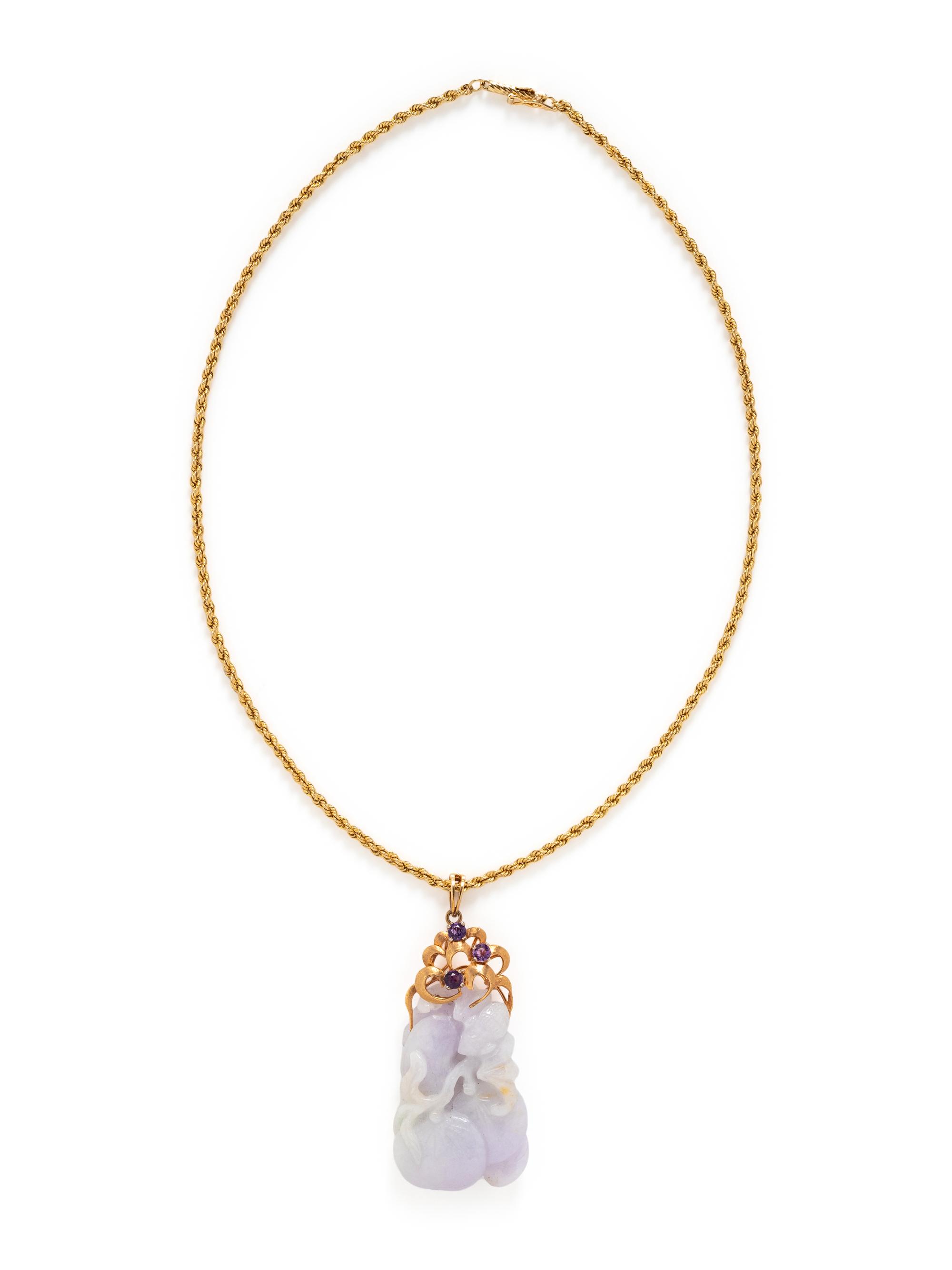 LAVENDER JADE AND AMETHYST PENDANT/NECKLACE