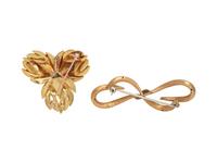 YELLOW GOLD AND DIAMOND BROOCHES
