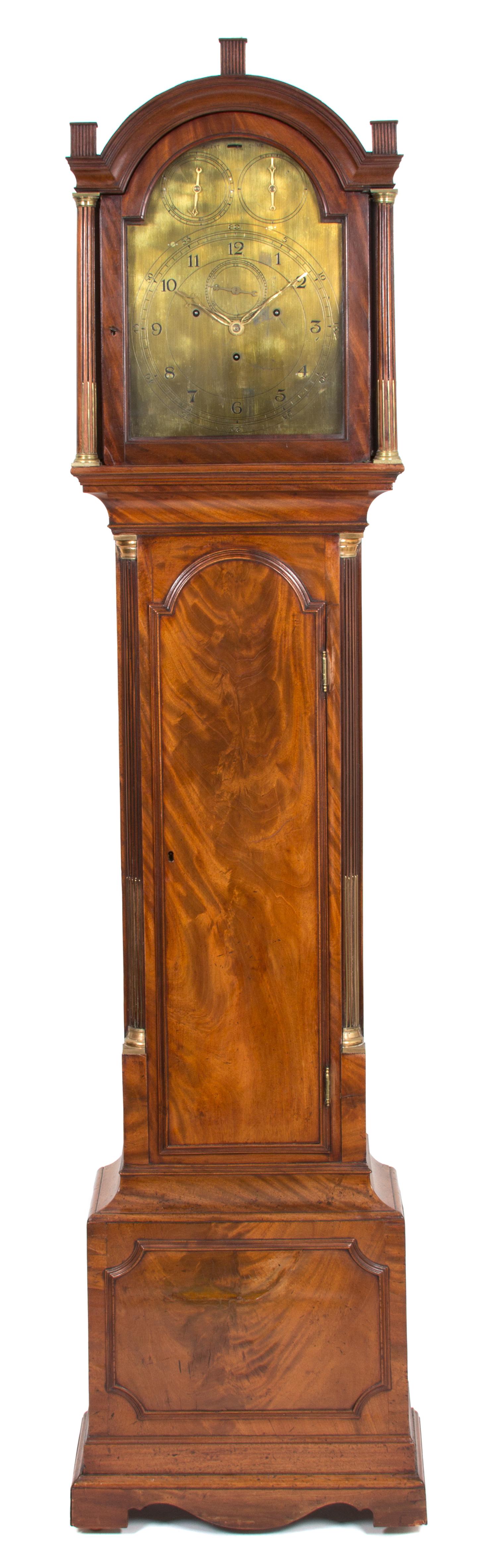 A George III Mahogany Tall Case Clock Height 87 1/2 x width 20 x depth 10 1/2 inches. — 19TH CENTURY
