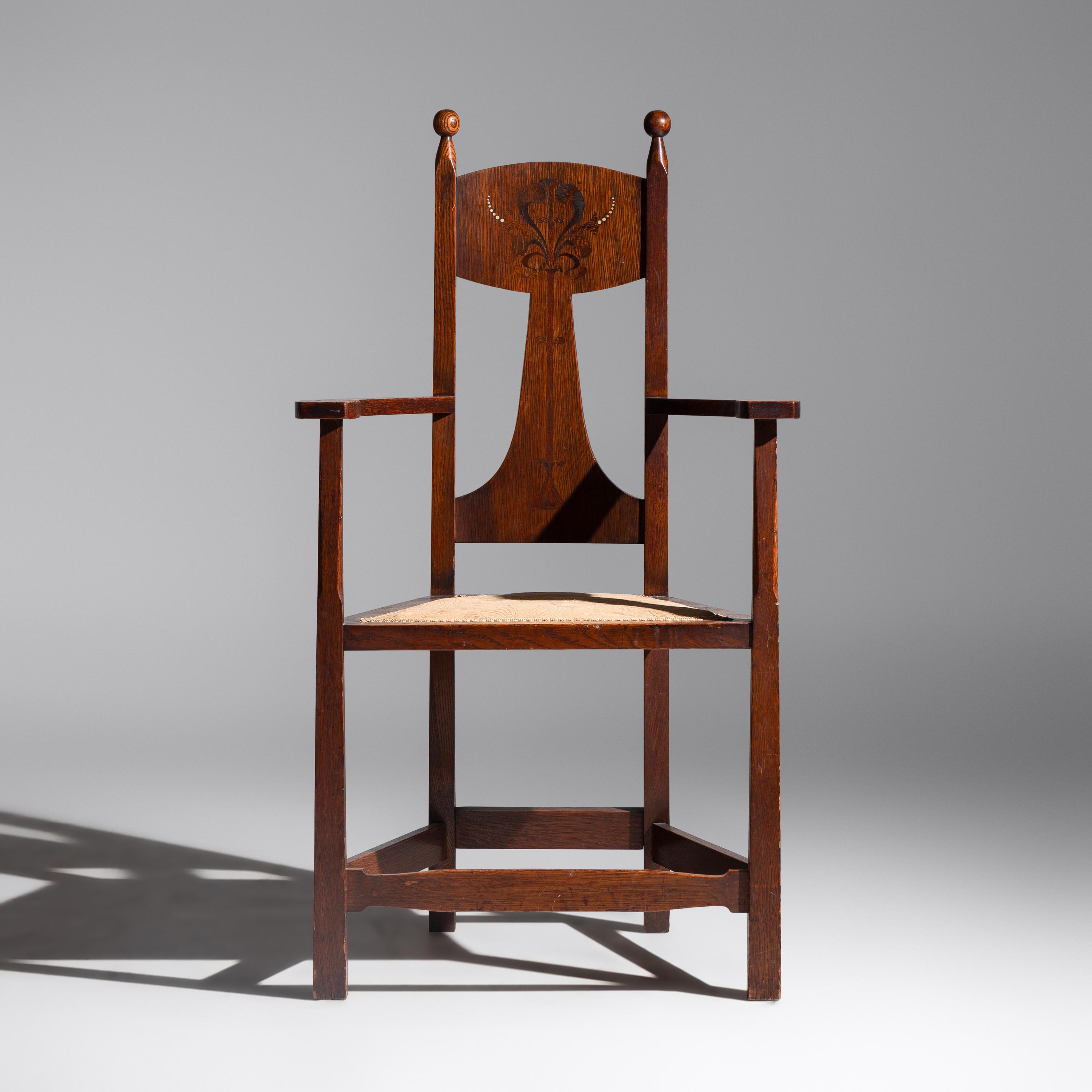 Attributed to William Birch c. 1910 — English Inlaid Art Nouveau Arm Chair