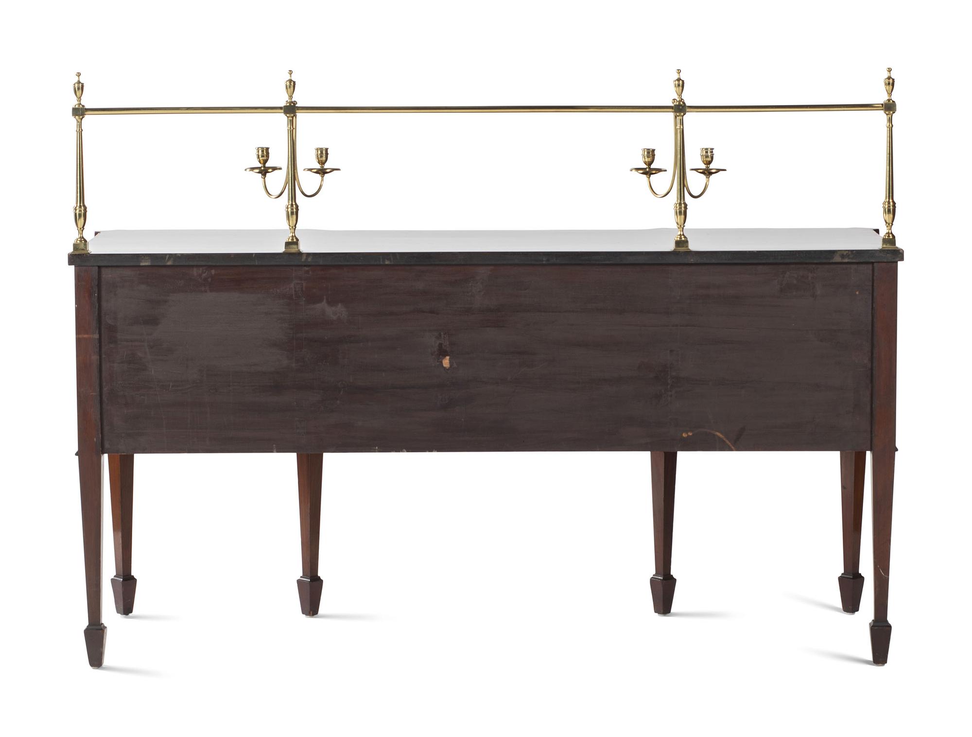 A George III Style Brass Mounted Mahogany and Marquetry Sideboard