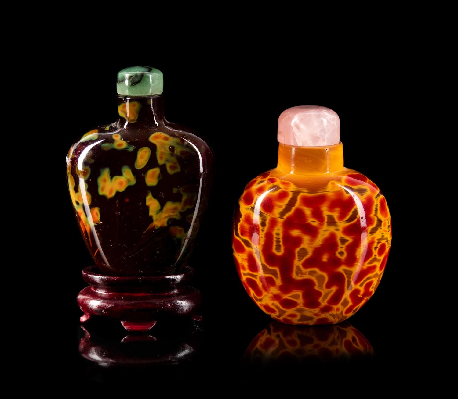 Two Chinese Glass Imitating Realgar Snuff Bottles