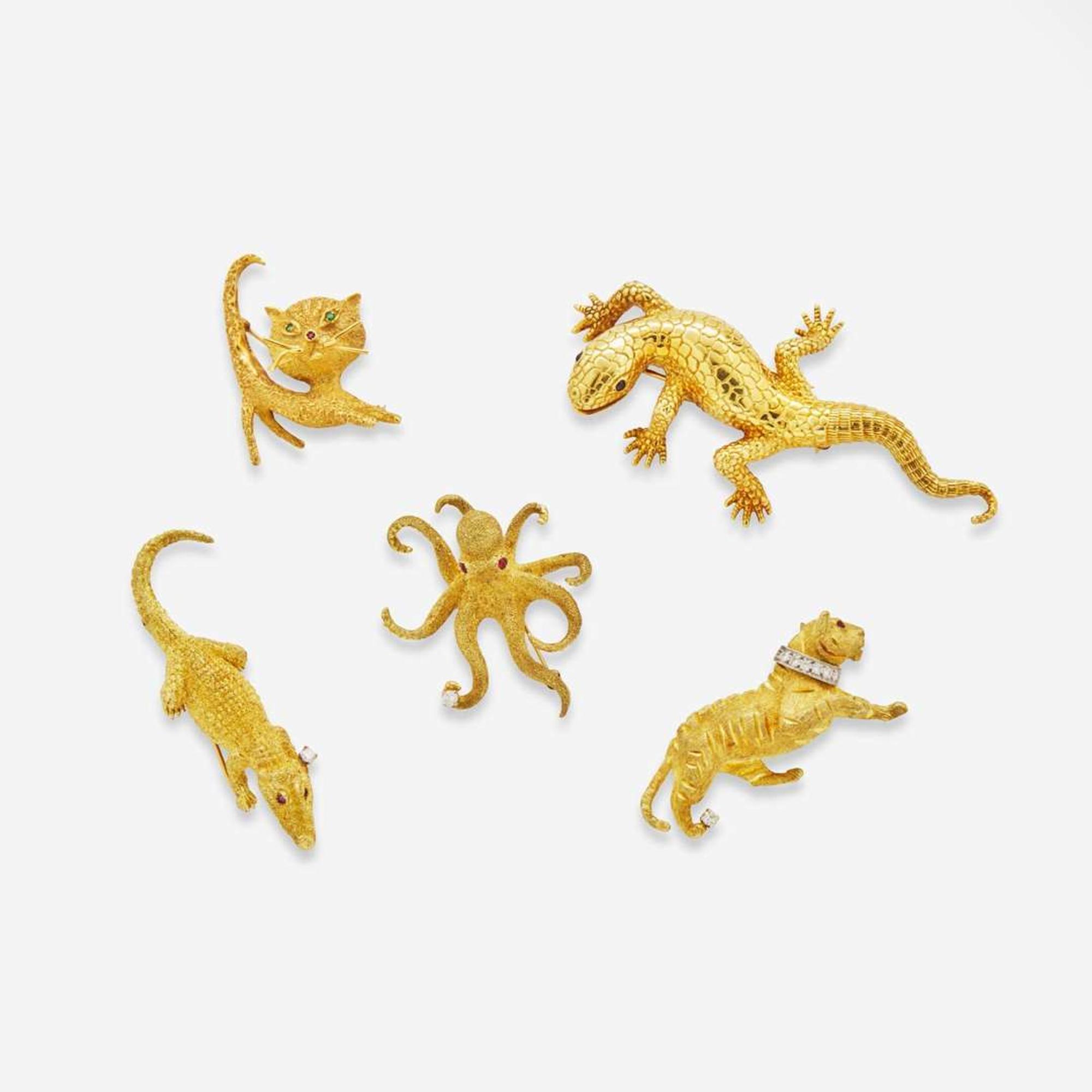 A Collection of 18K Yellow Gold Animal Pins
