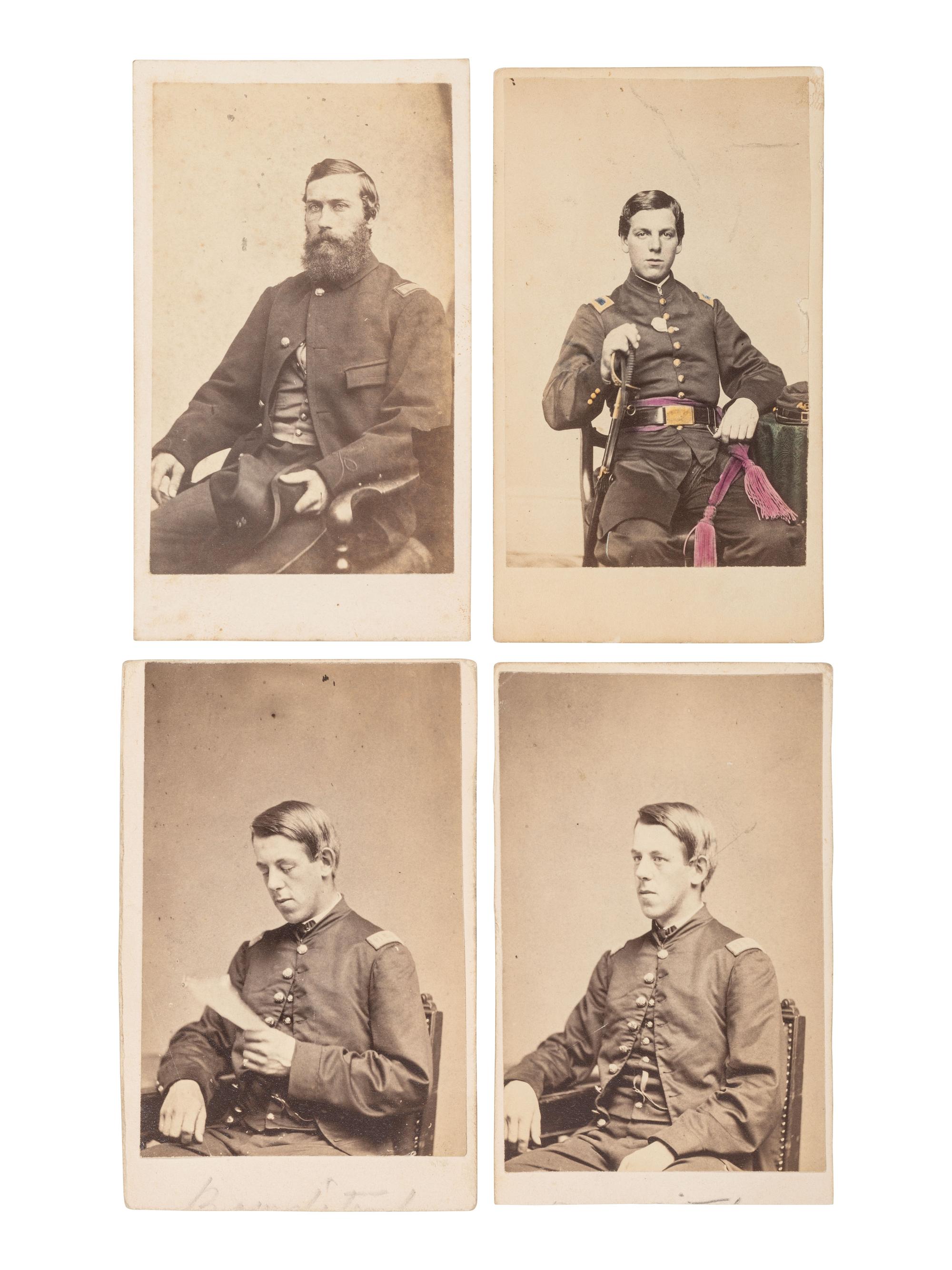 [US COLORED TROOPS]. A group of 10 CDVs featuring officers of the 54th and 55th Massachusetts Regiments, USCT.