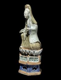 A Chinese Celadon and Underglazed Blue Porcelain Figure of Guanyin