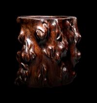 A Chinese Tree Trunk-Form Hardwood Brushpot