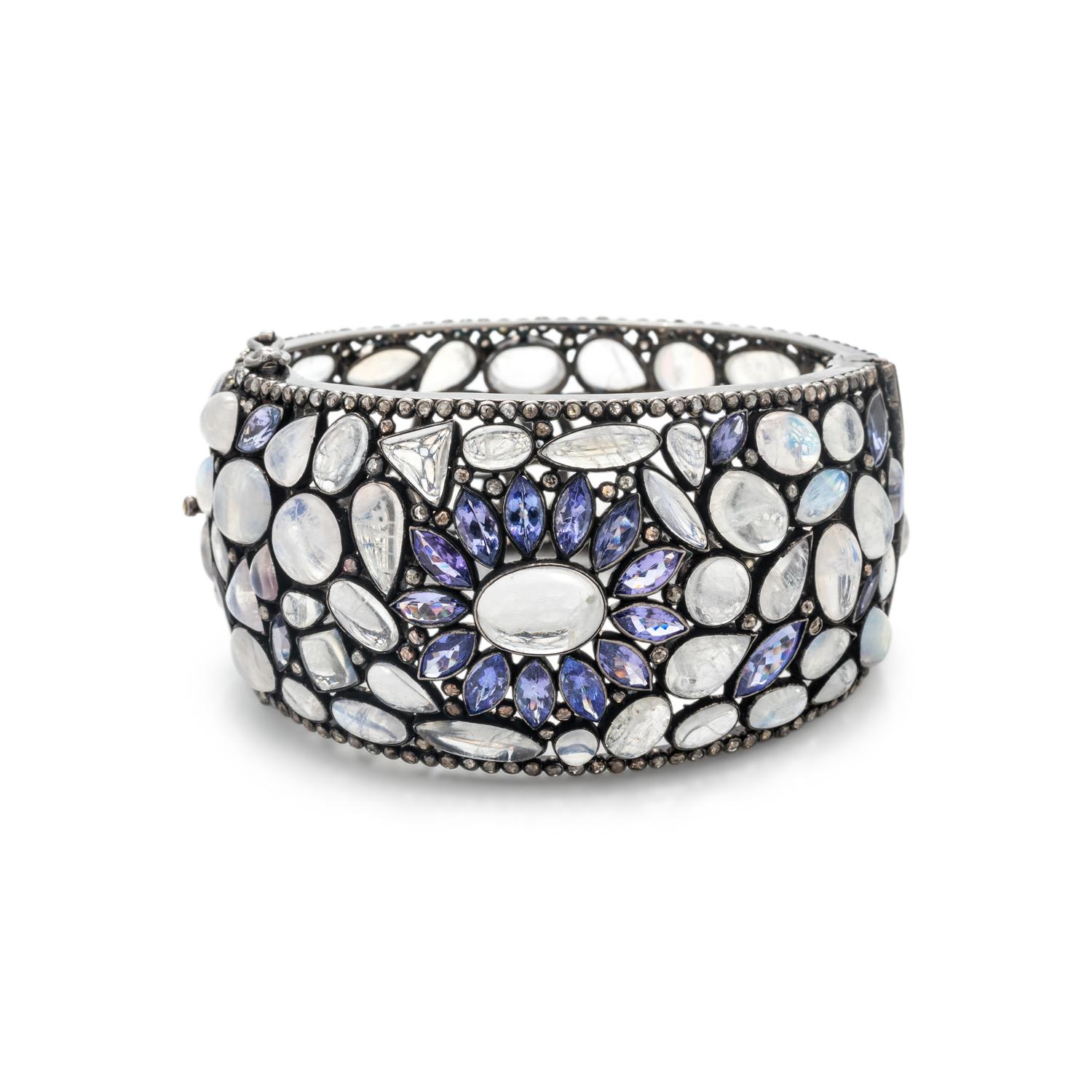 MOONSTONE, IOLITE and DIAMOND BANGLE BRACELET