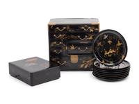 Three Japanese Gilt Decorated Black Lacquered Wares